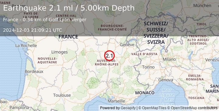 Earthquake FRANCE (2.1 ml) (2024-12-03 21:09:21 UTC)