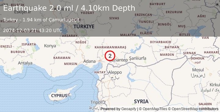 Earthquake CENTRAL TURKEY (2.0 ml) (2024-12-03 21:43:20 UTC)