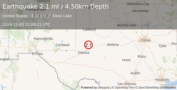 Earthquake WESTERN TEXAS (2.1 ml) (2024-12-03 22:00:11 UTC)