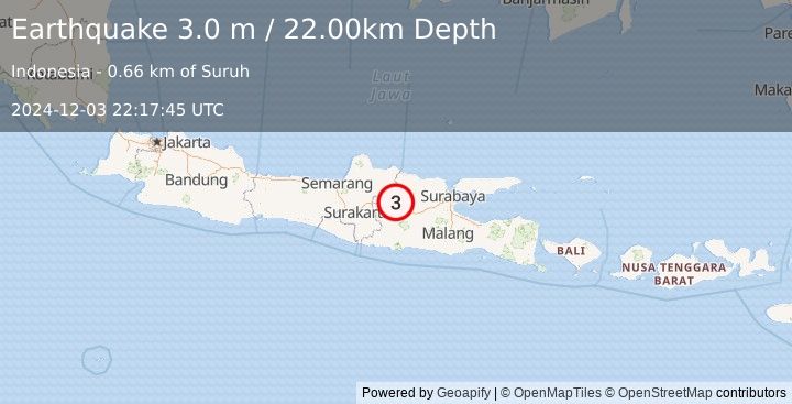 Earthquake JAVA, INDONESIA (3.0 m) (2024-12-03 22:17:45 UTC)