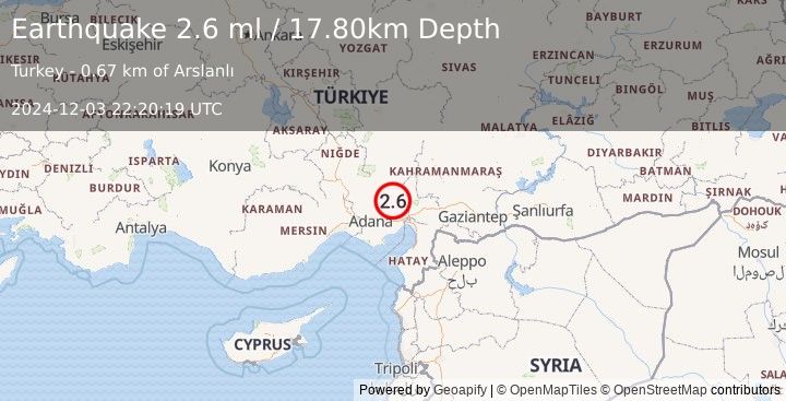 Earthquake CENTRAL TURKEY (2.6 ml) (2024-12-03 22:20:17 UTC)