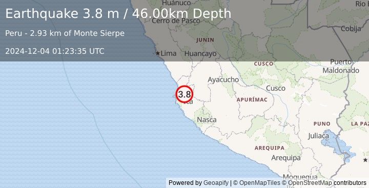 Earthquake CENTRAL PERU (3.8 m) (2024-12-04 01:23:35 UTC)