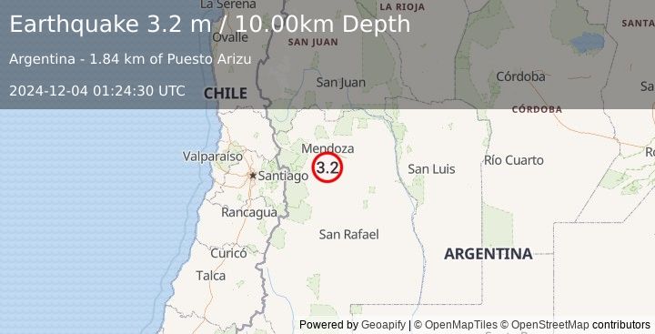 Earthquake MENDOZA, ARGENTINA (3.2 m) (2024-12-04 01:24:30 UTC)