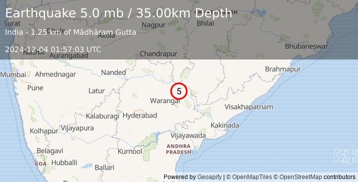 Earthquake CHHATTISGARH REGION, INDIA (5.0 mb) (2024-12-04 01:56:57 UTC)