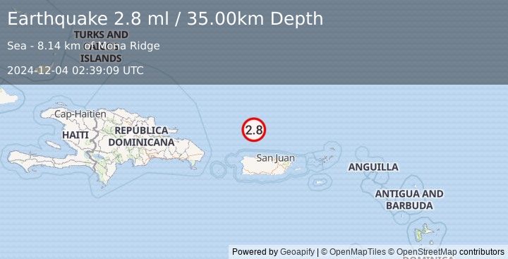 Earthquake PUERTO RICO REGION (2.8 ml) (2024-12-04 02:39:09 UTC)