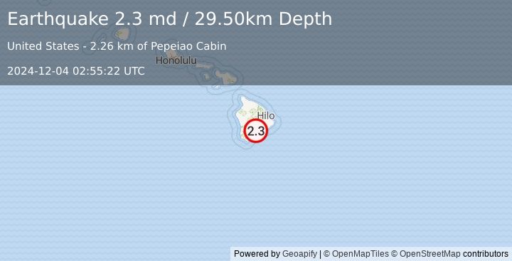 Earthquake ISLAND OF HAWAII, HAWAII (2.3 md) (2024-12-04 02:55:22 UTC)