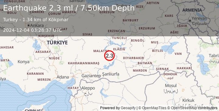 Earthquake EASTERN TURKEY (2.3 ml) (2024-12-04 03:28:37 UTC)