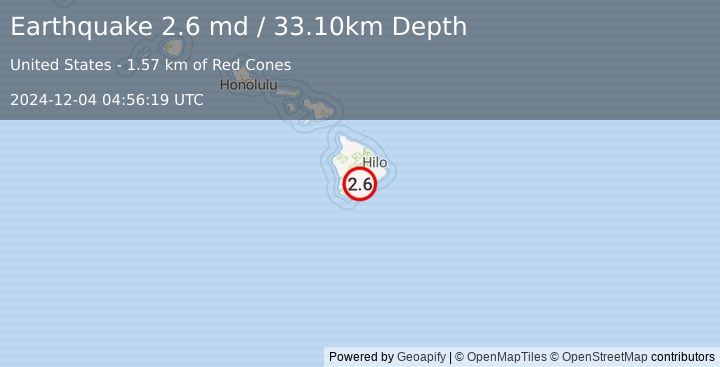 Earthquake ISLAND OF HAWAII, HAWAII (2.6 md) (2024-12-04 04:56:19 UTC)