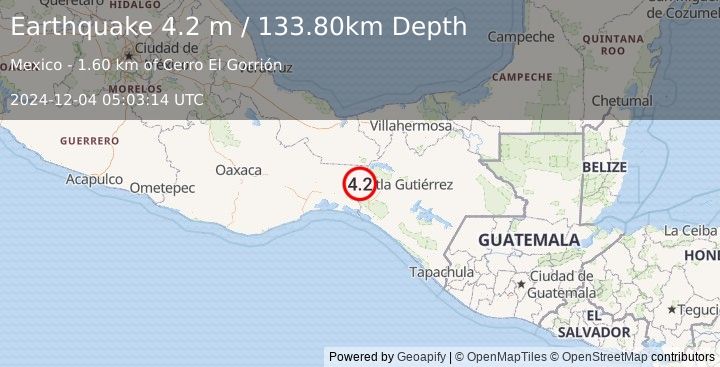 Earthquake OAXACA, MEXICO (4.2 m) (2024-12-04 05:03:14 UTC)