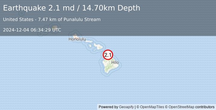 Earthquake HAWAII REGION, HAWAII (2.1 md) (2024-12-04 06:34:29 UTC)