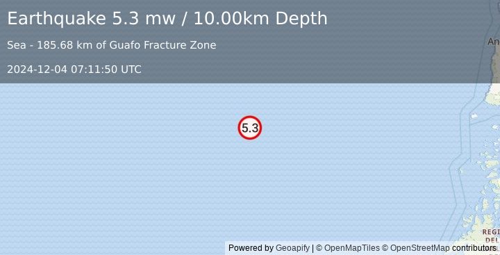 Earthquake WEST CHILE RISE (5.4 mw) (2024-12-04 07:11:48 UTC)