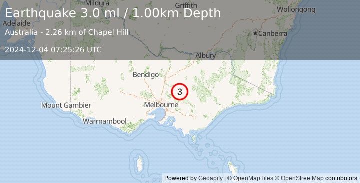 Earthquake NEAR S.E. COAST OF AUSTRALIA (3.0 ml) (2024-12-04 07:25:26 UTC)