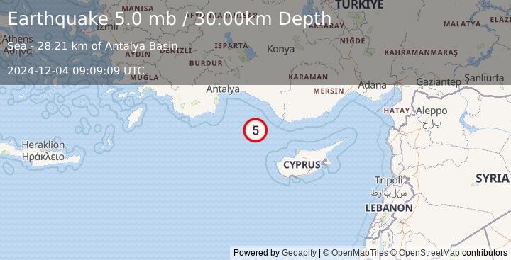 Earthquake CYPRUS REGION (5.0 mb) (2024-12-04 09:09:09 UTC)