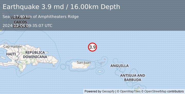 Earthquake PUERTO RICO REGION (3.9 md) (2024-12-04 09:35:07 UTC)