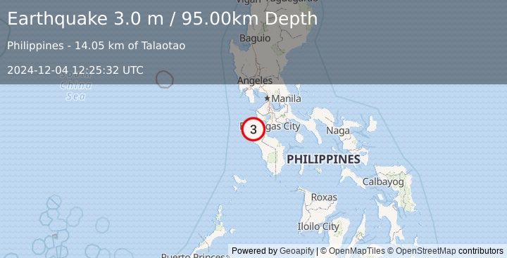 Earthquake MINDORO, PHILIPPINES (3.0 m) (2024-12-04 12:25:32 UTC)