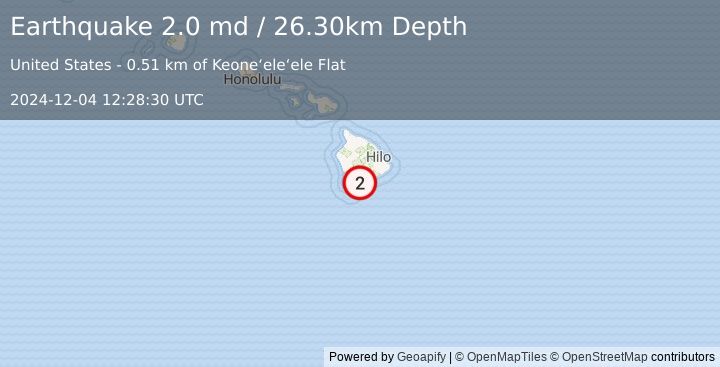 Earthquake ISLAND OF HAWAII, HAWAII (2.0 md) (2024-12-04 12:28:30 UTC)