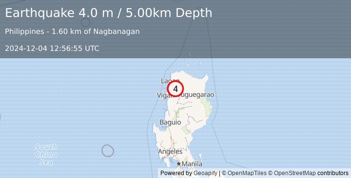 Earthquake LUZON, PHILIPPINES (4.0 m) (2024-12-04 12:56:55 UTC)