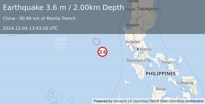 Earthquake PHILIPPINE ISLANDS REGION (3.6 m) (2024-12-04 13:43:26 UTC)