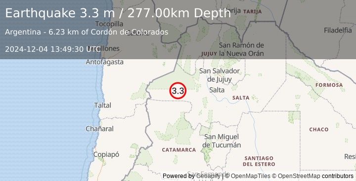 Earthquake SALTA, ARGENTINA (3.3 m) (2024-12-04 13:49:30 UTC)