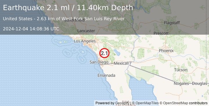 Earthquake SOUTHERN CALIFORNIA (2.1 ml) (2024-12-04 14:08:36 UTC)