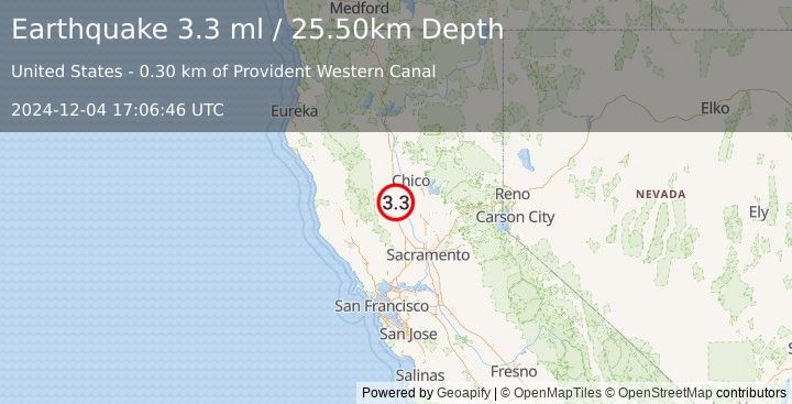 Earthquake NORTHERN CALIFORNIA (3.3 ml) (2024-12-04 17:06:46 UTC)