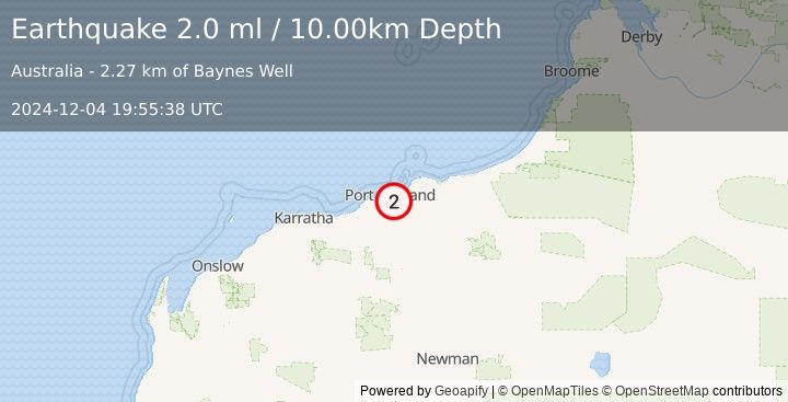 Earthquake WESTERN AUSTRALIA (2.0 ml) (2024-12-04 19:55:38 UTC)