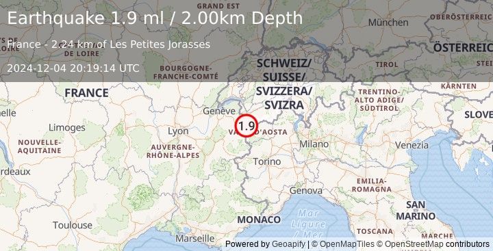 Earthquake NORTHERN ITALY (1.9 ml) (2024-12-04 20:19:15 UTC)