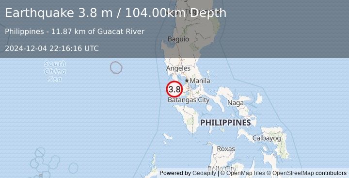 Earthquake LUZON, PHILIPPINES (3.8 m) (2024-12-04 22:16:16 UTC)