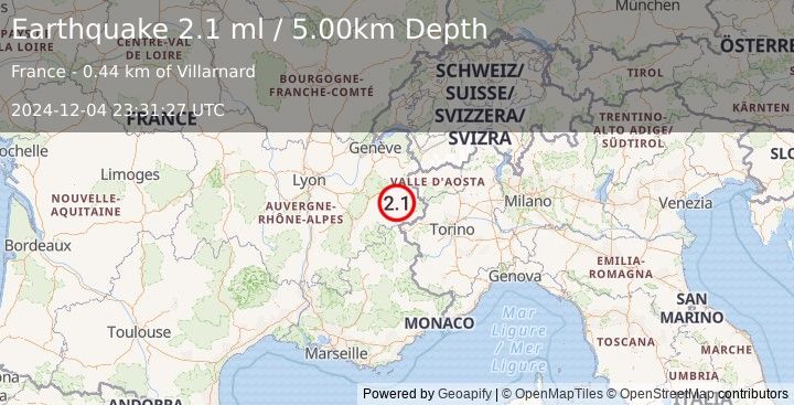 Earthquake FRANCE (2.1 ml) (2024-12-04 23:31:27 UTC)