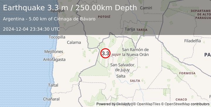 Earthquake JUJUY, ARGENTINA (3.3 m) (2024-12-04 23:34:30 UTC)