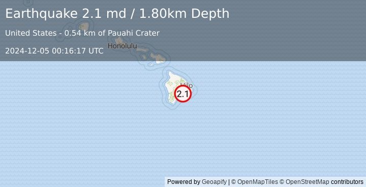 Earthquake ISLAND OF HAWAII, HAWAII (2.1 md) (2024-12-05 00:16:17 UTC)