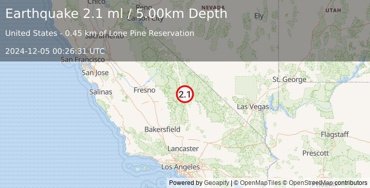 Earthquake CENTRAL CALIFORNIA (2.1 ml) (2024-12-05 00:26:31 UTC)