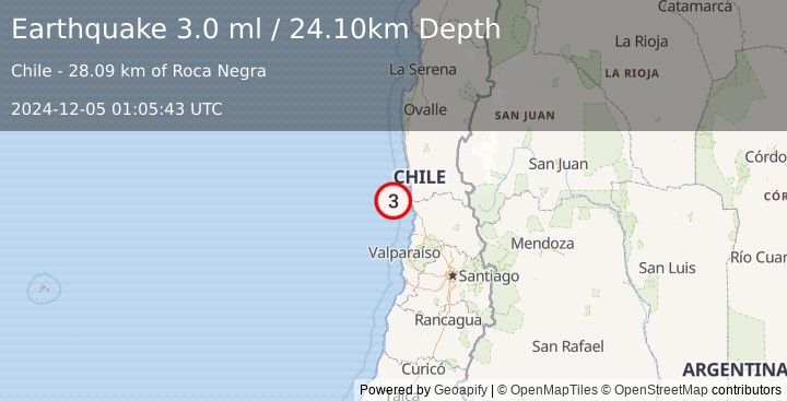 Earthquake OFFSHORE VALPARAISO, CHILE (3.0 ml) (2024-12-05 01:05:43 UTC)