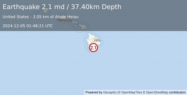 Earthquake ISLAND OF HAWAII, HAWAII (2.1 md) (2024-12-05 01:48:21 UTC)