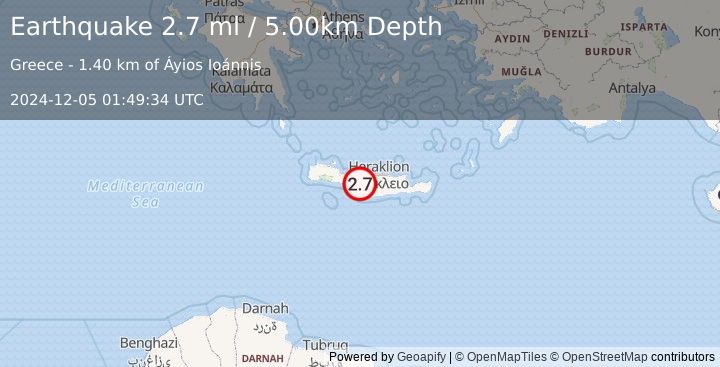 Earthquake CRETE, GREECE (2.7 ml) (2024-12-05 01:49:34 UTC)