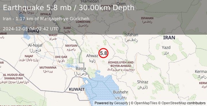 Earthquake WESTERN IRAN (5.4 mb) (2024-12-05 04:02:39 UTC)