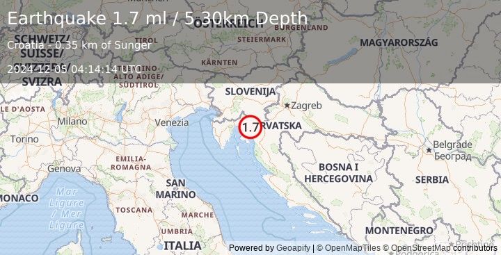 Earthquake CROATIA (1.7 ml) (2024-12-05 04:14:14 UTC)