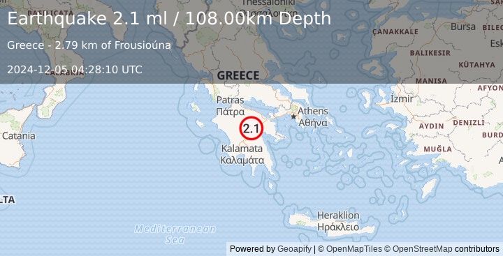 Earthquake SOUTHERN GREECE (2.1 ml) (2024-12-05 04:28:10 UTC)