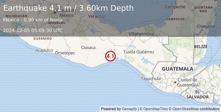 Earthquake OAXACA, MEXICO (4.1 m) (2024-12-05 05:09:30 UTC)