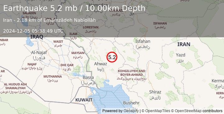 Earthquake WESTERN IRAN (5.0 mw) (2024-12-05 05:38:47 UTC)