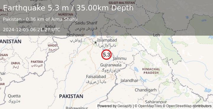 Earthquake PAKISTAN (5.3 m) (2024-12-05 06:21:27 UTC)