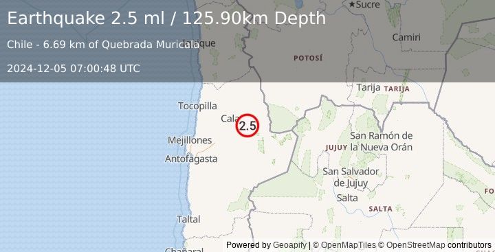 Earthquake ANTOFAGASTA, CHILE (2.5 ml) (2024-12-05 07:00:48 UTC)