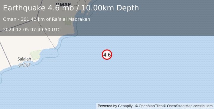 Earthquake OWEN FRACTURE ZONE REGION (4.6 mb) (2024-12-05 07:49:50 UTC)