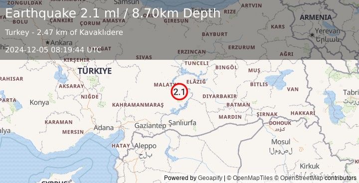 Earthquake EASTERN TURKEY (2.1 ml) (2024-12-05 08:19:44 UTC)