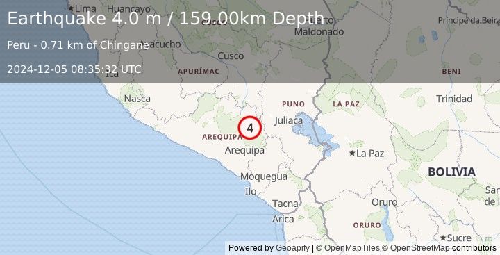 Earthquake SOUTHERN PERU (4.0 m) (2024-12-05 08:35:32 UTC)