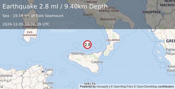 Earthquake SICILY, ITALY (2.8 ml) (2024-12-05 09:06:39 UTC)