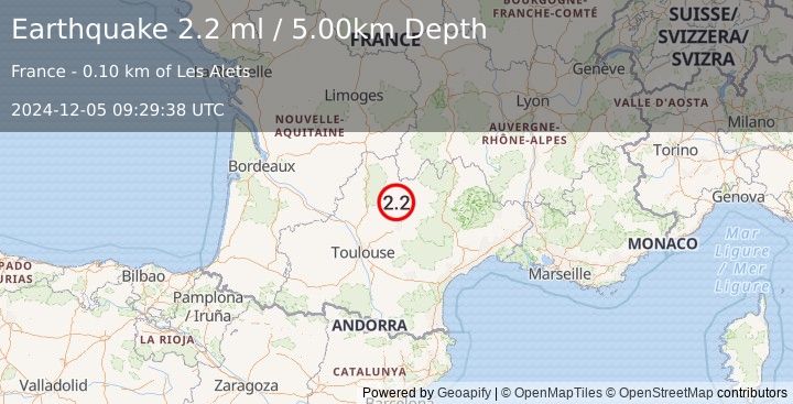 Earthquake FRANCE (2.2 ml) (2024-12-05 09:29:38 UTC)