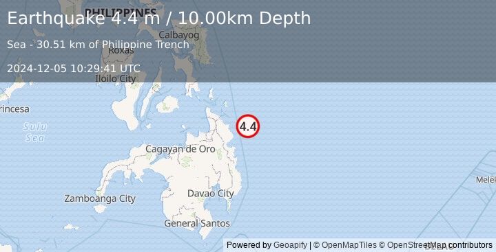 Earthquake MINDANAO, PHILIPPINES (4.4 m) (2024-12-05 10:29:41 UTC)