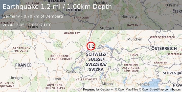 Earthquake FRANCE-GERMANY BORDER REGION (1.2 ml) (2024-12-05 12:06:17 UTC)