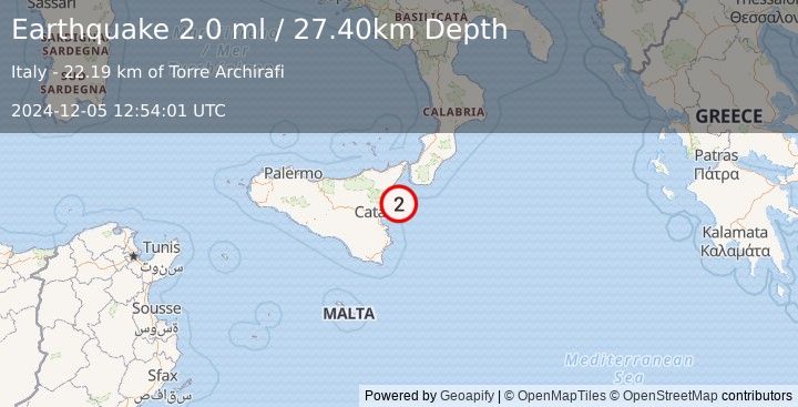 Earthquake SICILY, ITALY (2.0 ml) (2024-12-05 12:54:01 UTC)